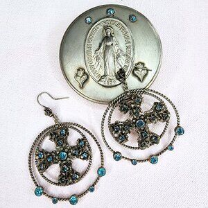 Virgins Saints & Angels Cross Hoop Earrings with Case